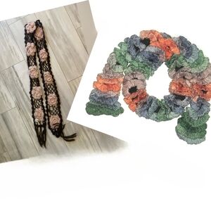 Old Navy Pink Floral Crochet Fringe Scarf and Ombre Ruffle Sashay Scarf 🪷🌸🌼💗